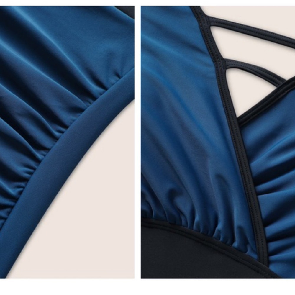 BloomChic NEW Contrast Trim Keyhole Gathered One Piece Swimsuit Color Block 30 - Picture 4 of 15